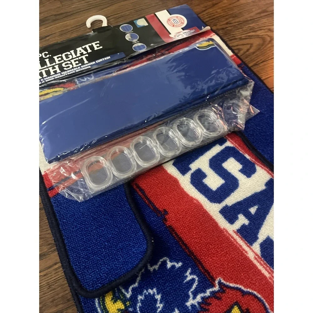15 piece collegiate bath set kansas jayhawks Shower Curtain & Rings 2 Rugs